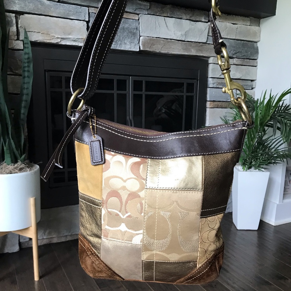 Coach Patchwork Metallic, Suede, Leather Shoulder Crossbody Purse 10387 Y2K 2007